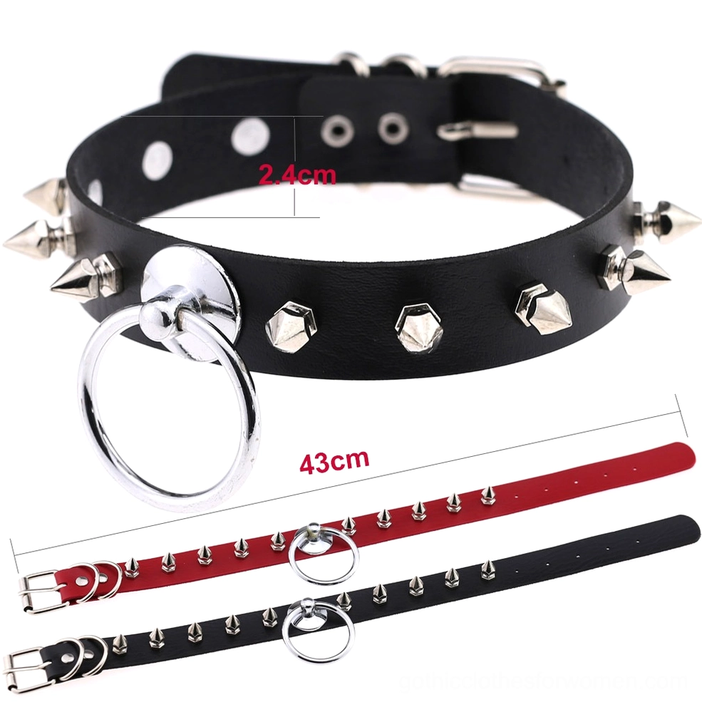 Gothic spiked choker worn styling example demonstrating fit and visual impact of metal details