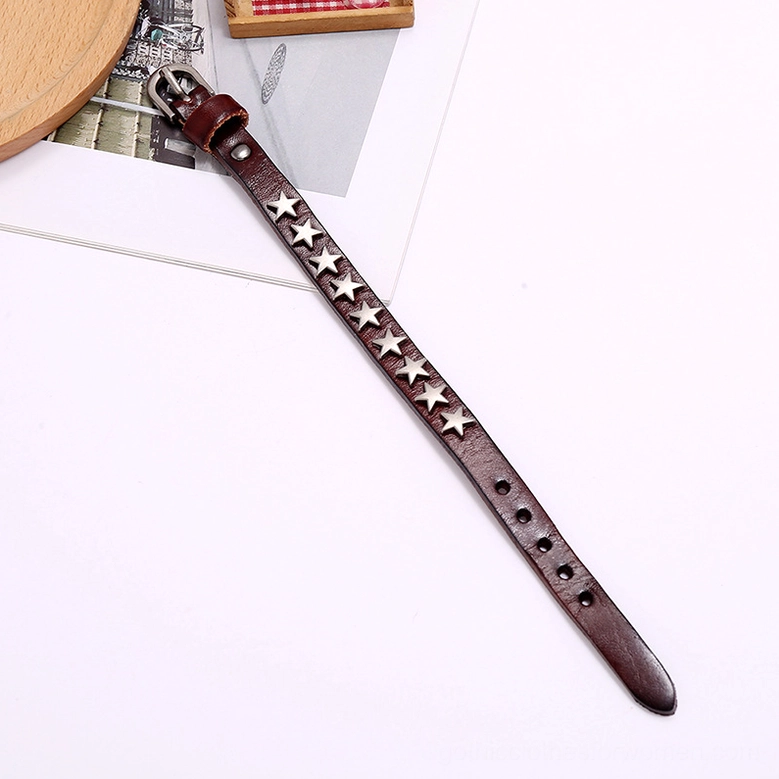 Gothic star leather bracelet unisex design worn on different wrist types demonstrating universal fit and comfort