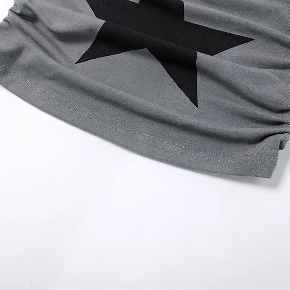 Alternative styling view of grey star print halter crop cami for gothic fashion and dark aesthetic wear