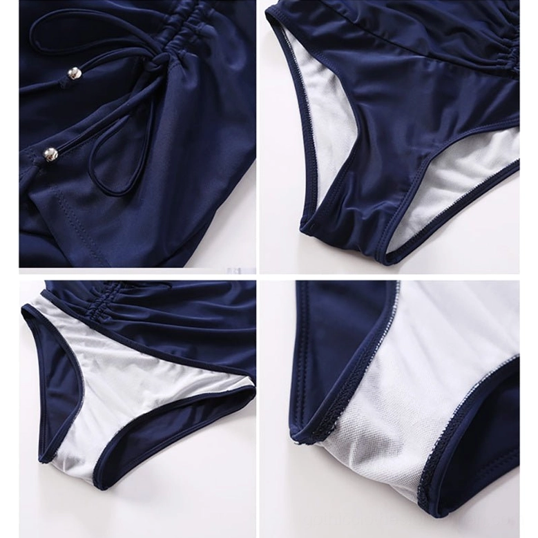 Gothic women's swim skirt close-up of ruched detailing and quick-dry fabric construction