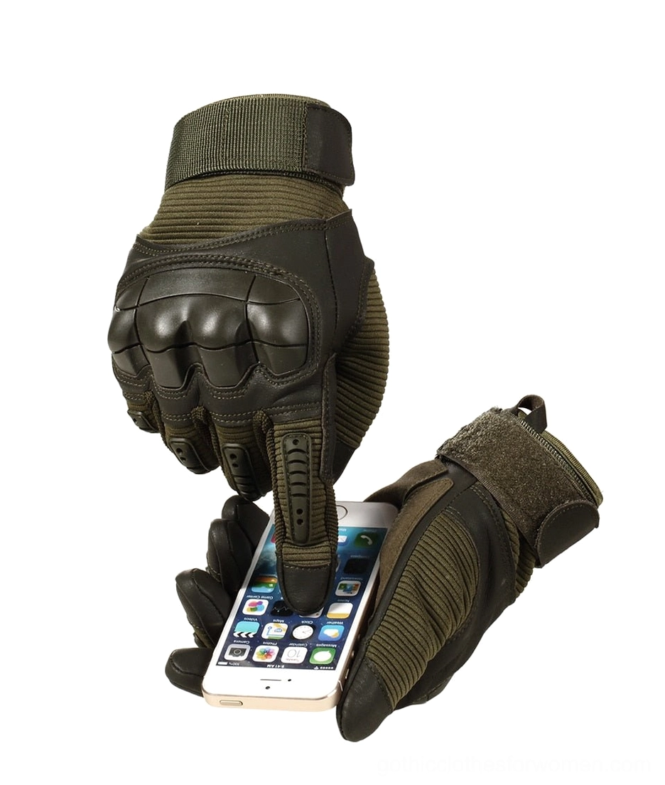 Gothic tactical combat gloves with reinforced knuckle guards for protective wear