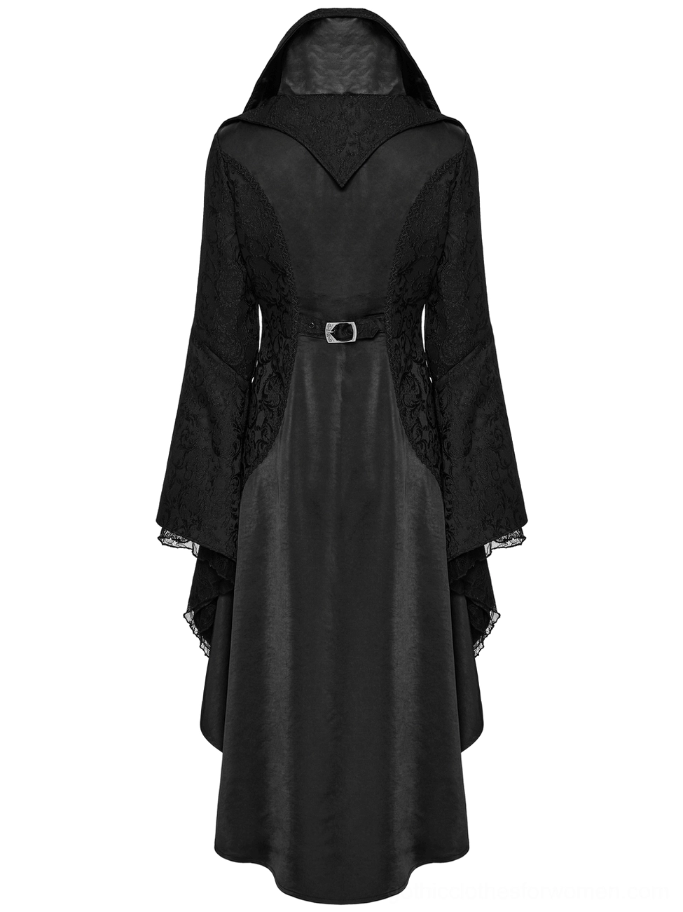 Gothic tailcoat back panel with metal buckle belt and braided lace trim