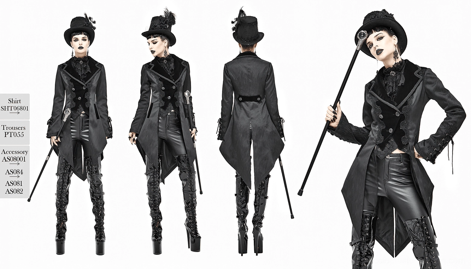 Black Victorian Tailcoat - Premium Gothic Evening Wear with Embroidered Accents