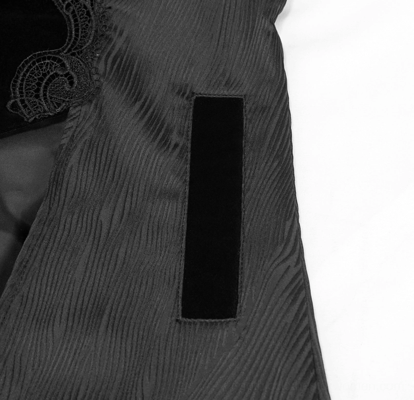 Black Tailcoat Rear Detail - Velvet Patch and Textured Striped Fabric Close-Up