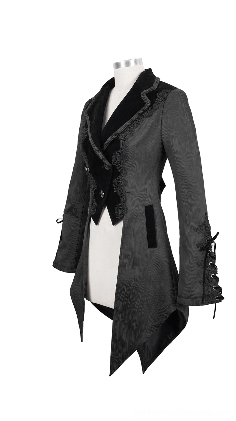 Black Jacquard Tailcoat with Side Pocket - Fitted Silhouette Mannequin Display