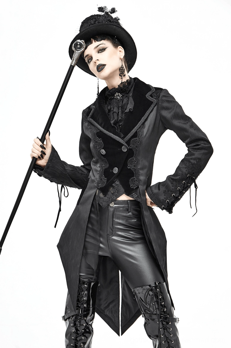 Black Victorian Tailcoat with Split Hem - Three-Quarter Length Body View