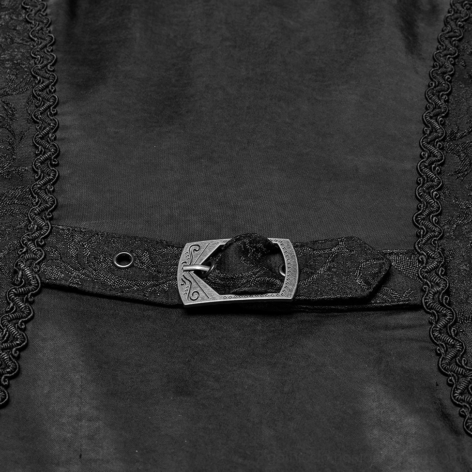 Gothic tailcoat waist belt metal buckle and braided lace trim close-up