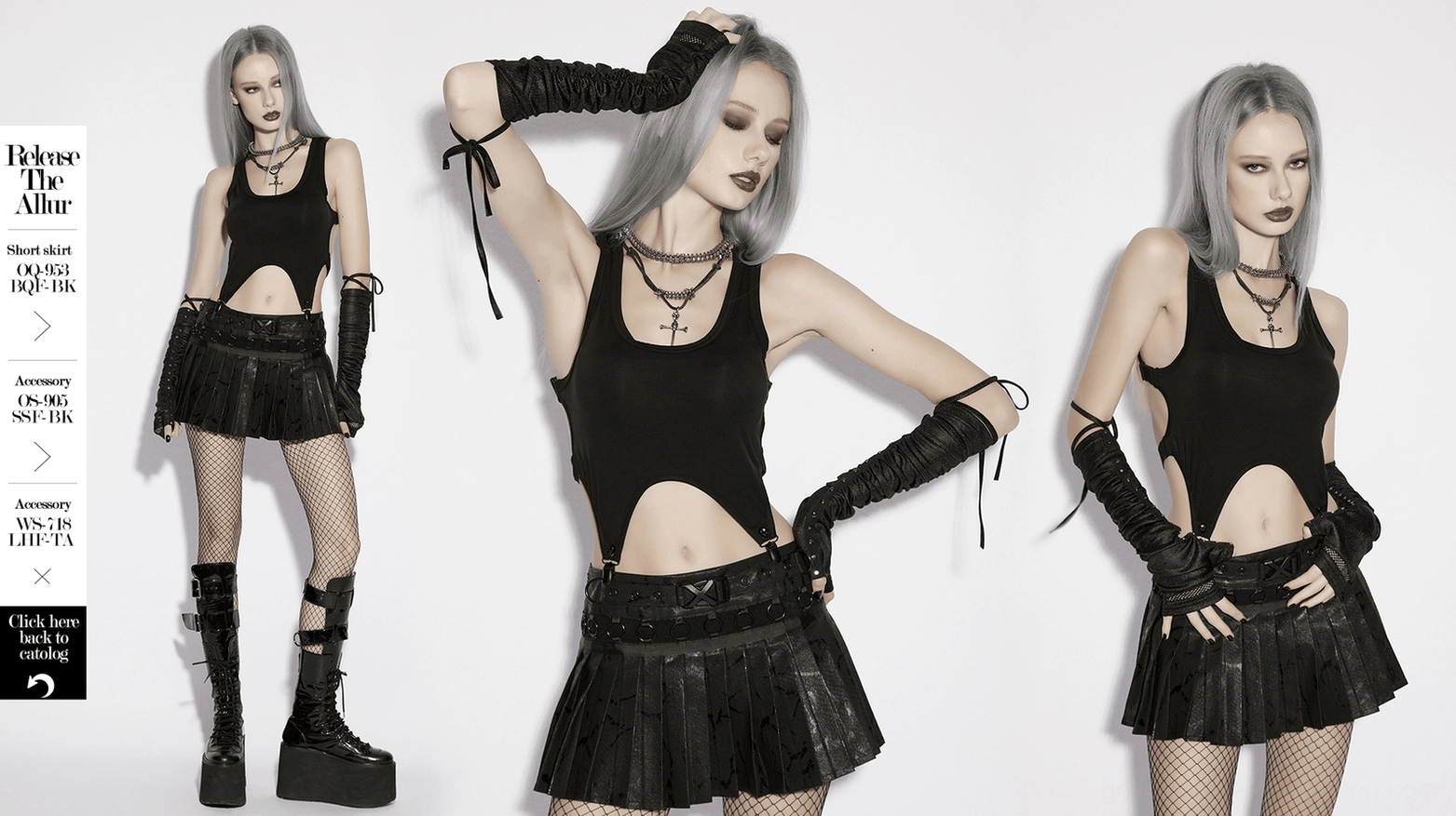 Gothic cutout tank top complete product view, black lyocell slim-fitting goth design