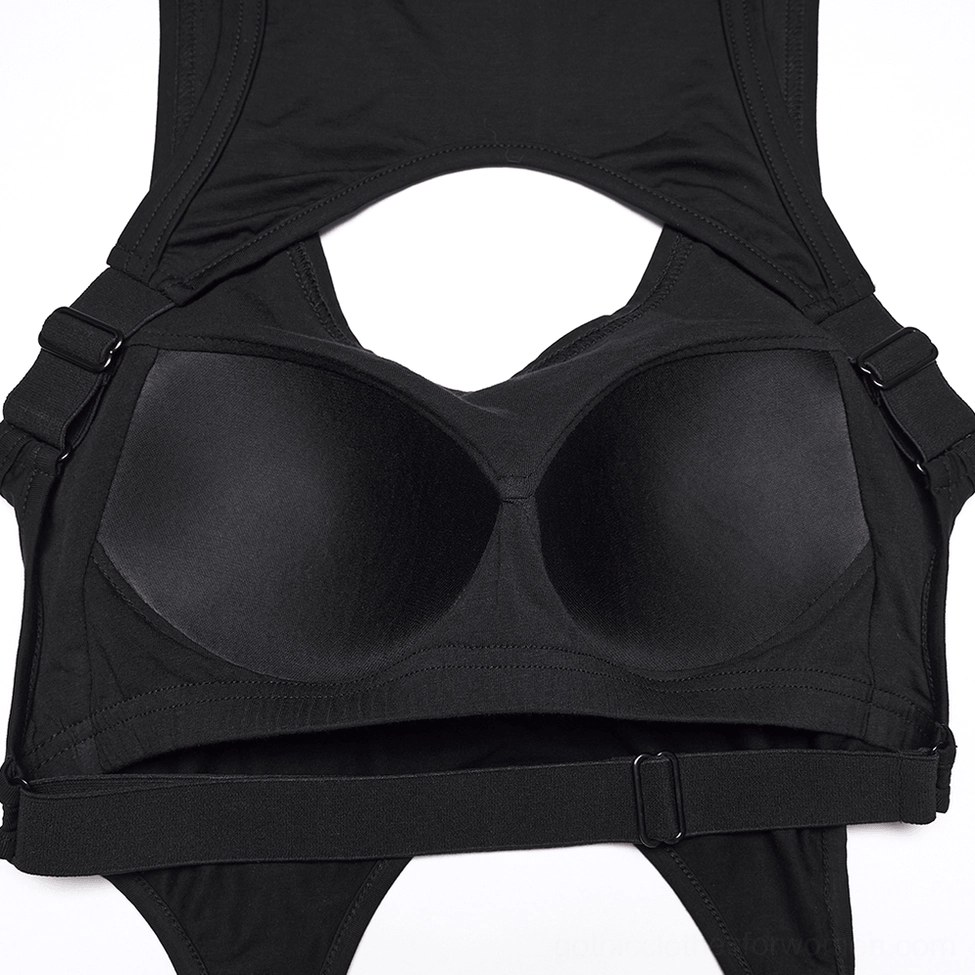 Gothic tank top interior detail shot, built-in bra cups and adjustable straps support system