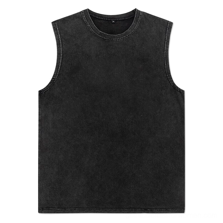 Plain black washed cotton sleeveless gothic tank top front view