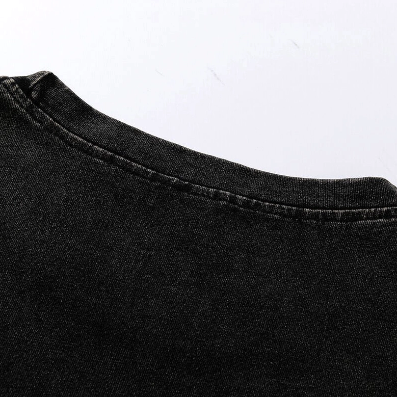 Rear neck seam detail on black washed cotton gothic tank top