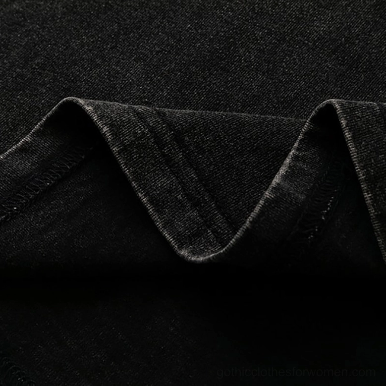 Sleeveless hem detail showing double-stitching on black gothic tank top