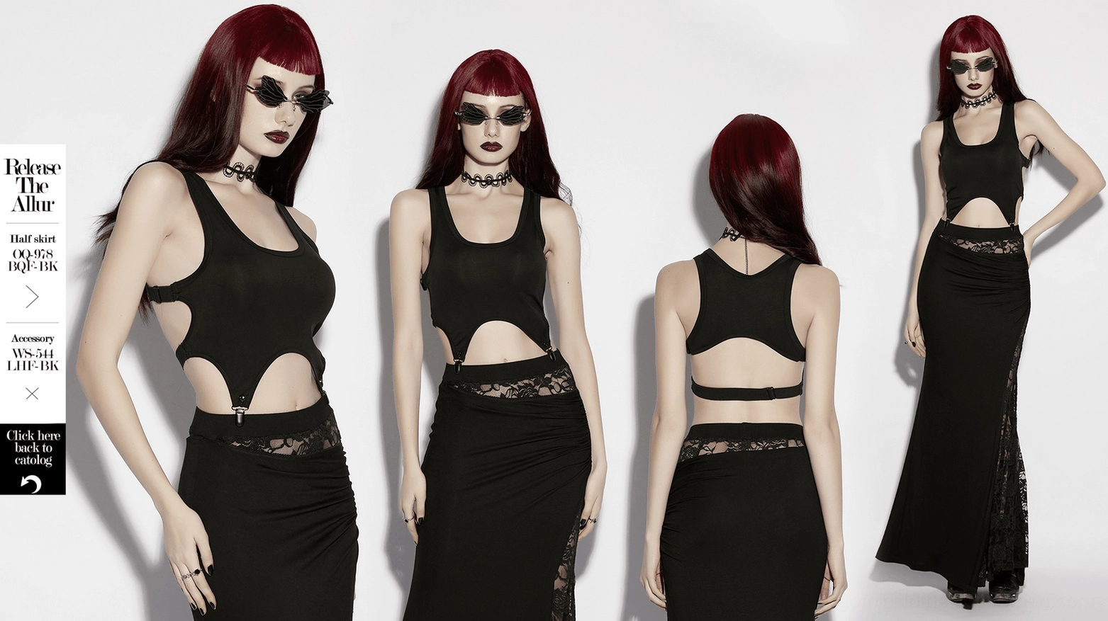 Black lyocell gothic tank top worn styling, alternative fashion cutout aesthetic showcase