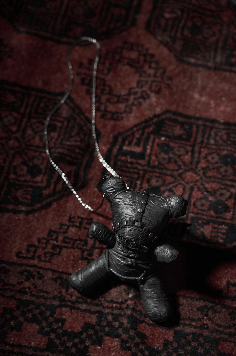 Gothic teddy bear pendant necklace with detachable chain - wearable dark alternative jewelry piece