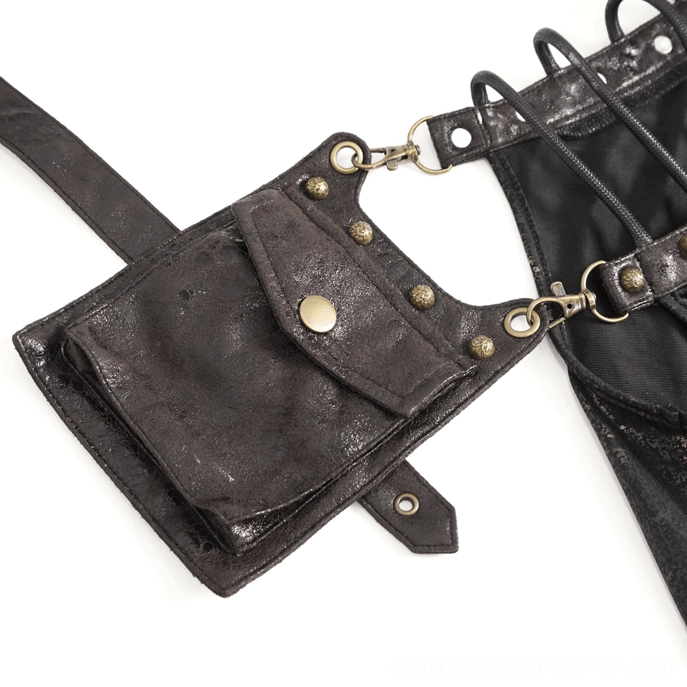 Side angle view of gothic t-shirt showing slim fit silhouette and leather pocket placement