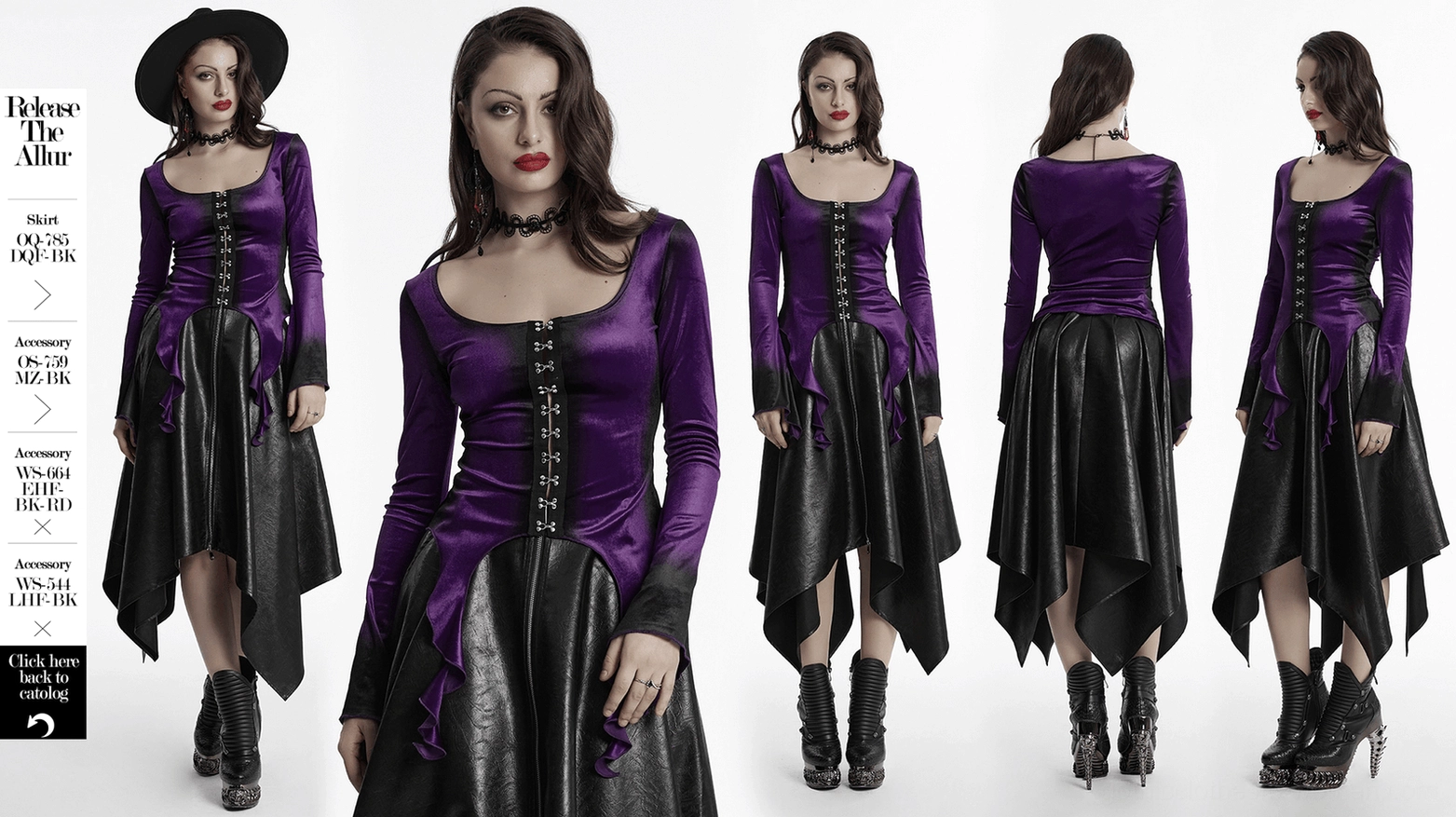 Gothic velvet top construction details showing seams stitching and hardware attachment quality