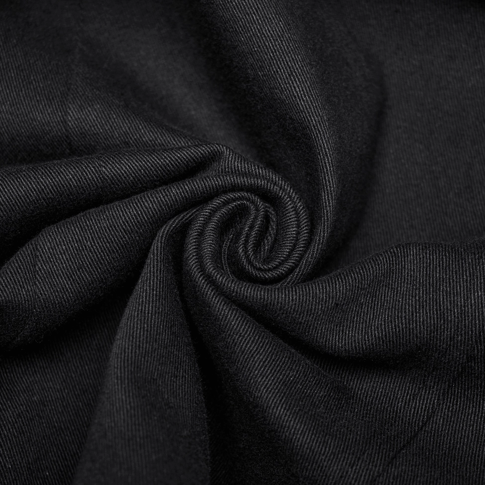 Black gothic trench coat waist belt with square buckle closure and side pleating detail