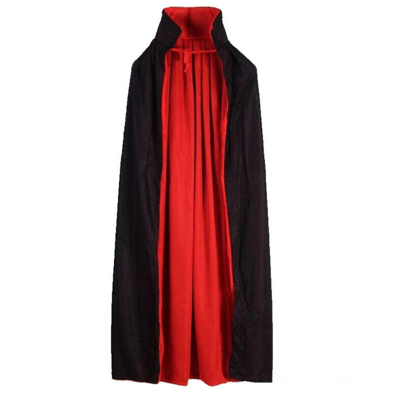 Black gothic vampire cape back view, hooded design showing matte finish fabric