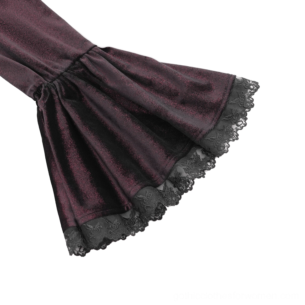 Gothic velvet blouse sleeve and collar ensemble - wine red velvet with theatrical ruffled details