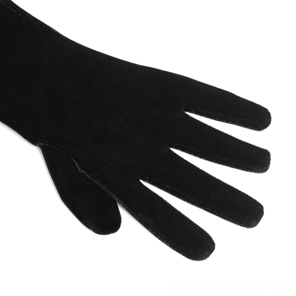 Black velvet gothic hooded cape detail view highlighting rose floral hood trim and layered ruffled edging