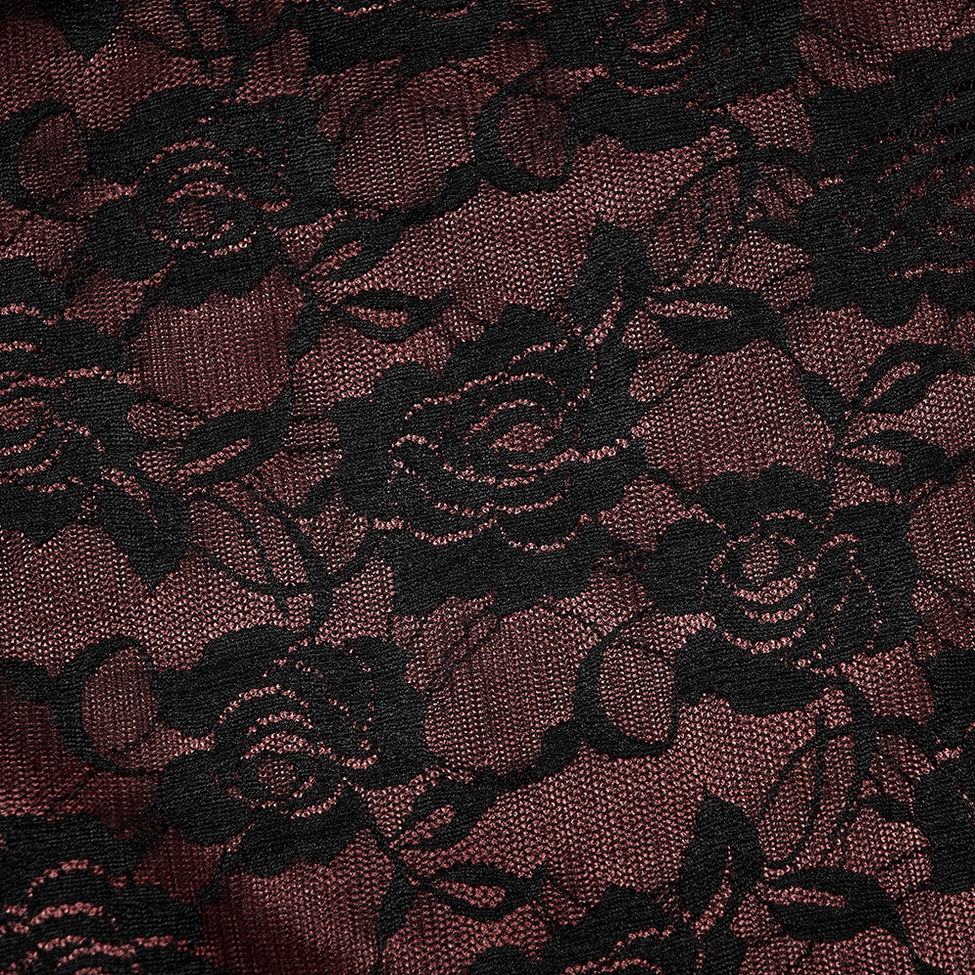 Burgundy velvet gothic cloak with black faux fur and pom-pom embellishments, full-length wearable shot