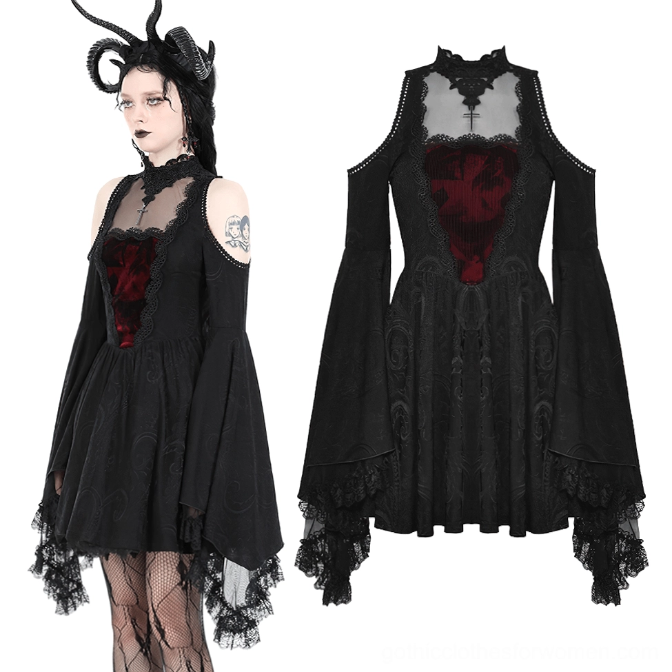 Black gothic dress flat lay and model styling - front detail view