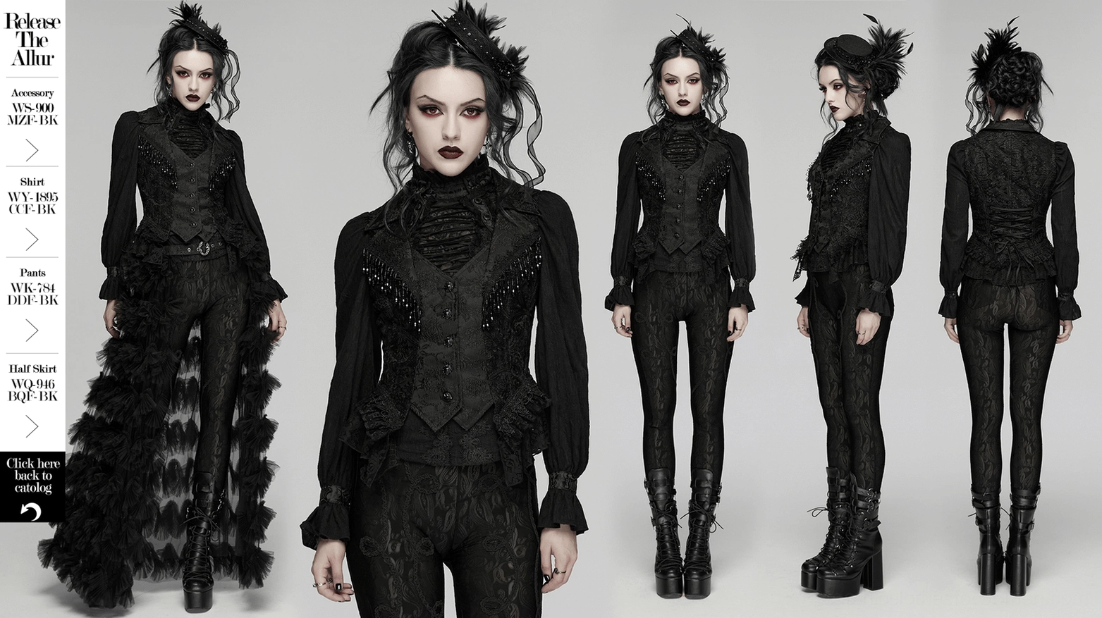 Gothic waistcoat full garment display showing tassel chains, lace details, and overall silhouette