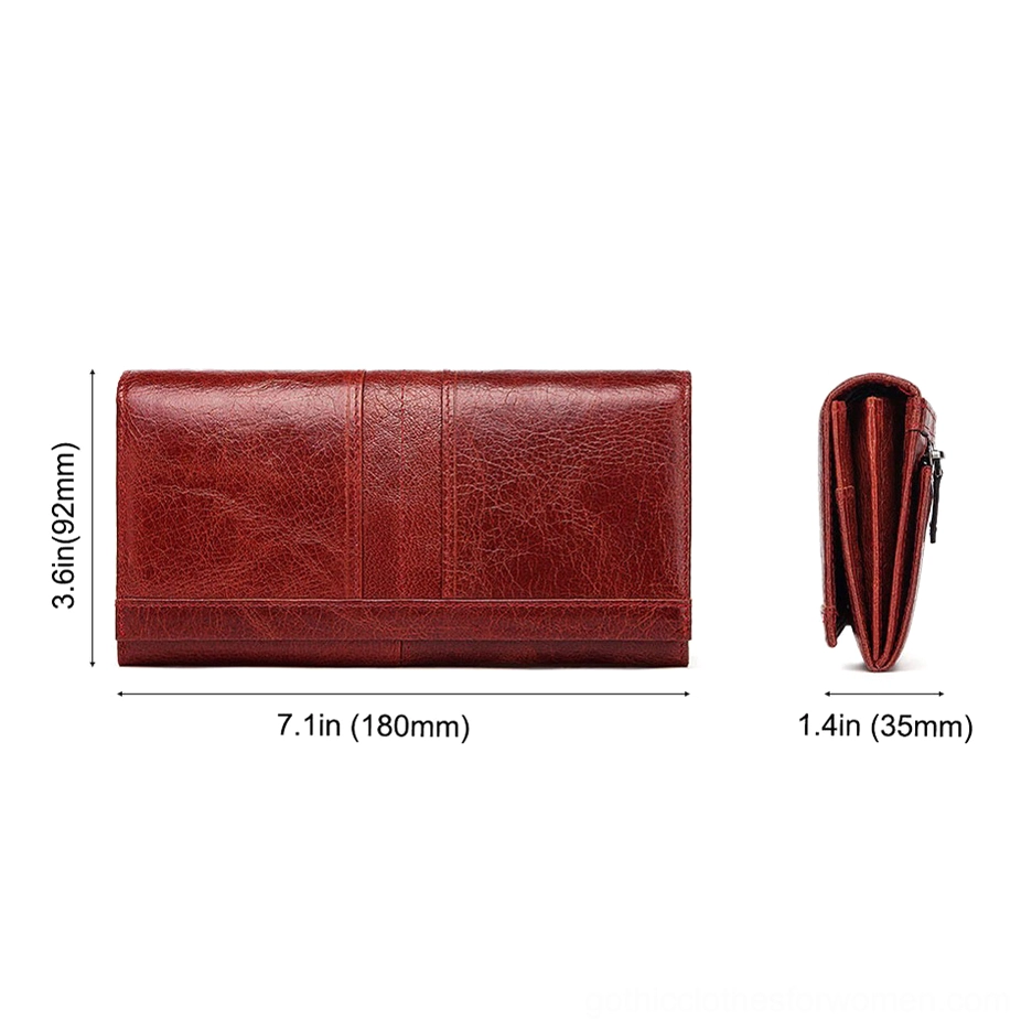 Dark leather long wallet clutch in all color options - black, burgundy, navy blue, and forest green gothic collection