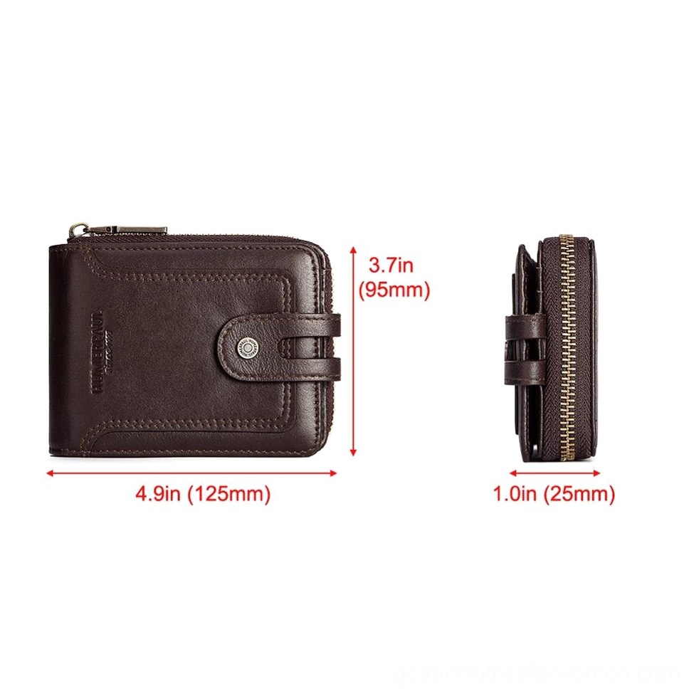 Gothic leather wallet dimension specifications showing height width and thickness measurements