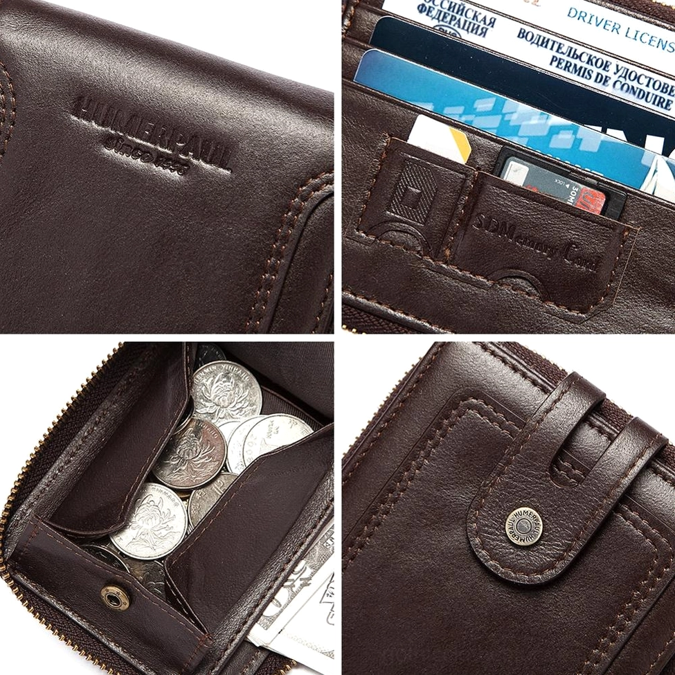 Dark leather gothic wallet three-quarter view revealing texture durability and elegant minimalist design