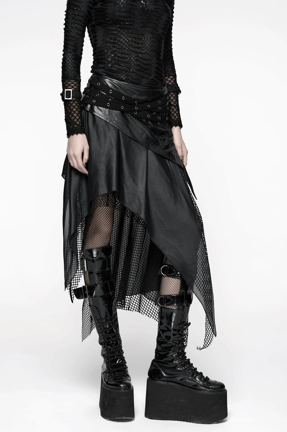 Gothic punk skirt styling flat lay with accessories and detail shots