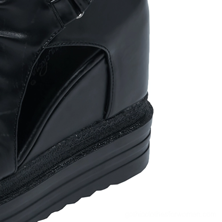 Gothic wedge ankle boots side cutout detail with textured platform sole