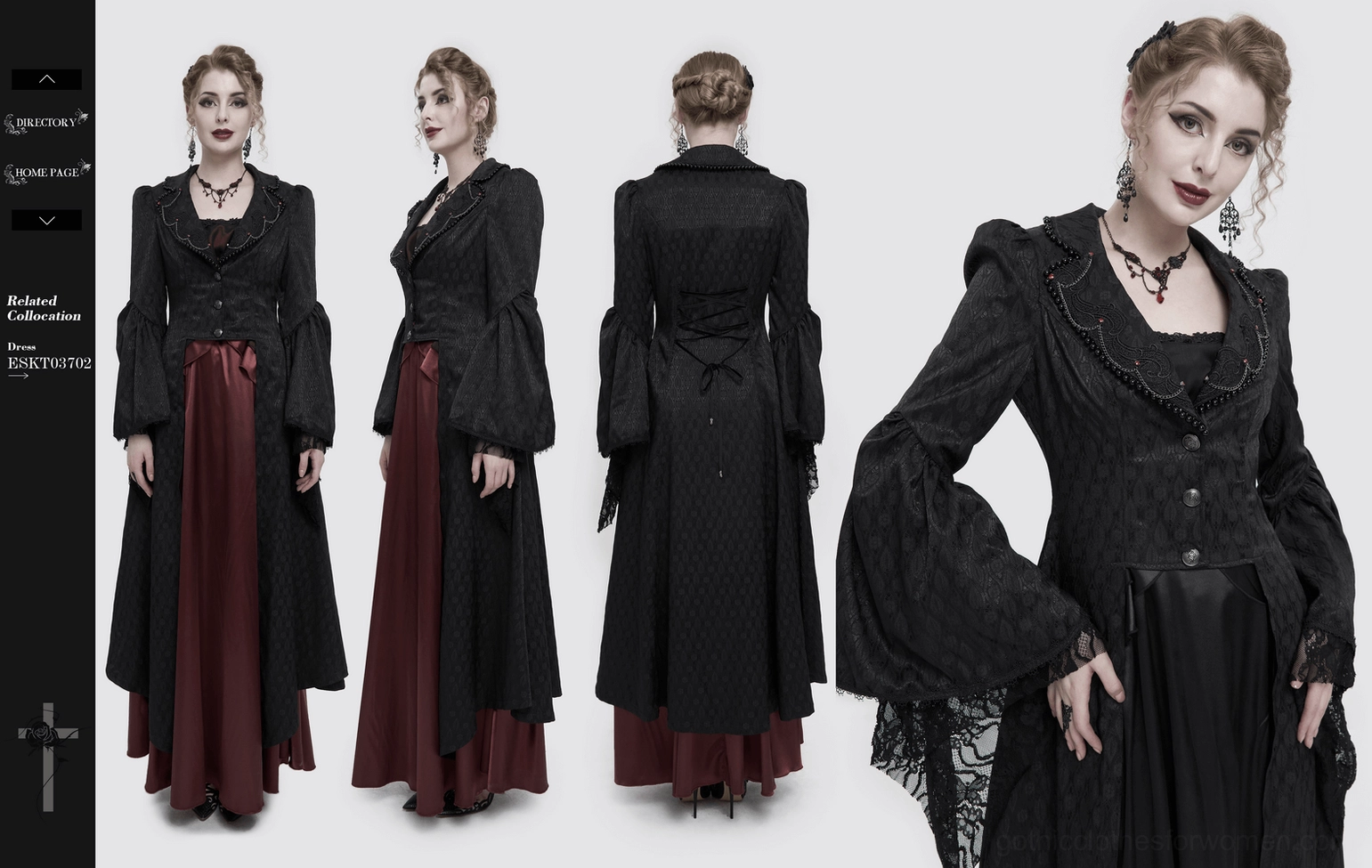 Gothic winter coat black showing dramatic full-length silhouette and presence