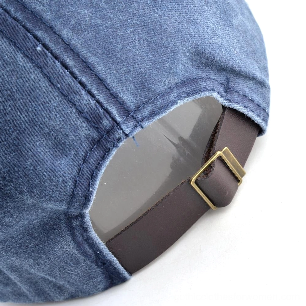 Adjustable Snapback Wolf Cap Rear View - Metal Buckle and Leather-Style Adjuster with Stitched Denim Seams