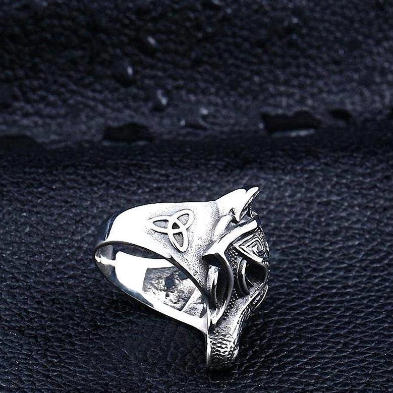 Gothic wolf ring multiple angles showcase - stainless steel dark aesthetic jewelry for alternative culture
