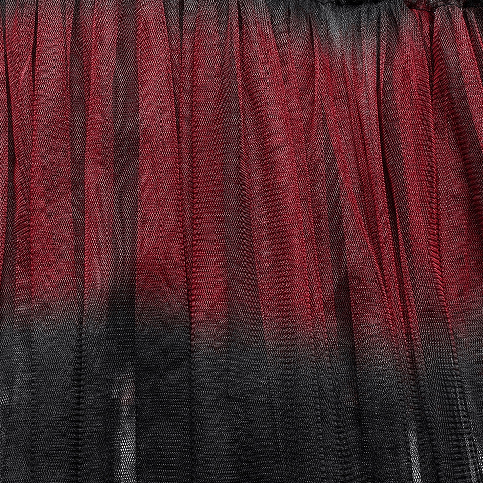 Black-burgundy gradient mesh gothic skirt full length layered construction detail view