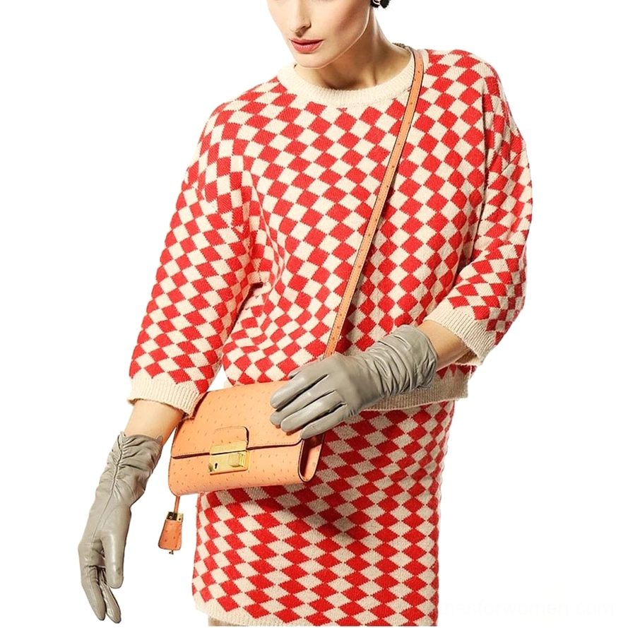 Gray ruched leather gloves styled with crossbody bag, gothic fashion women