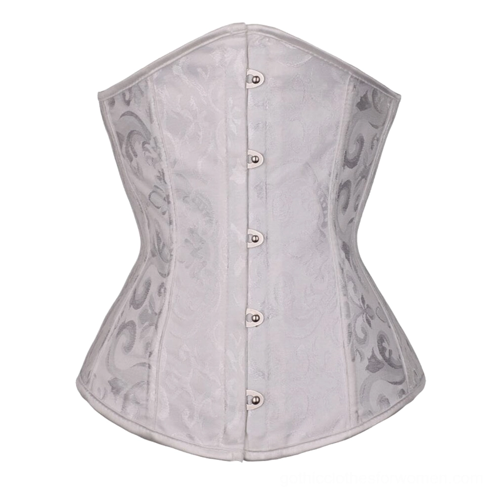 Grey damask gothic corset with subtle jacquard pattern and minimalist aesthetic styling