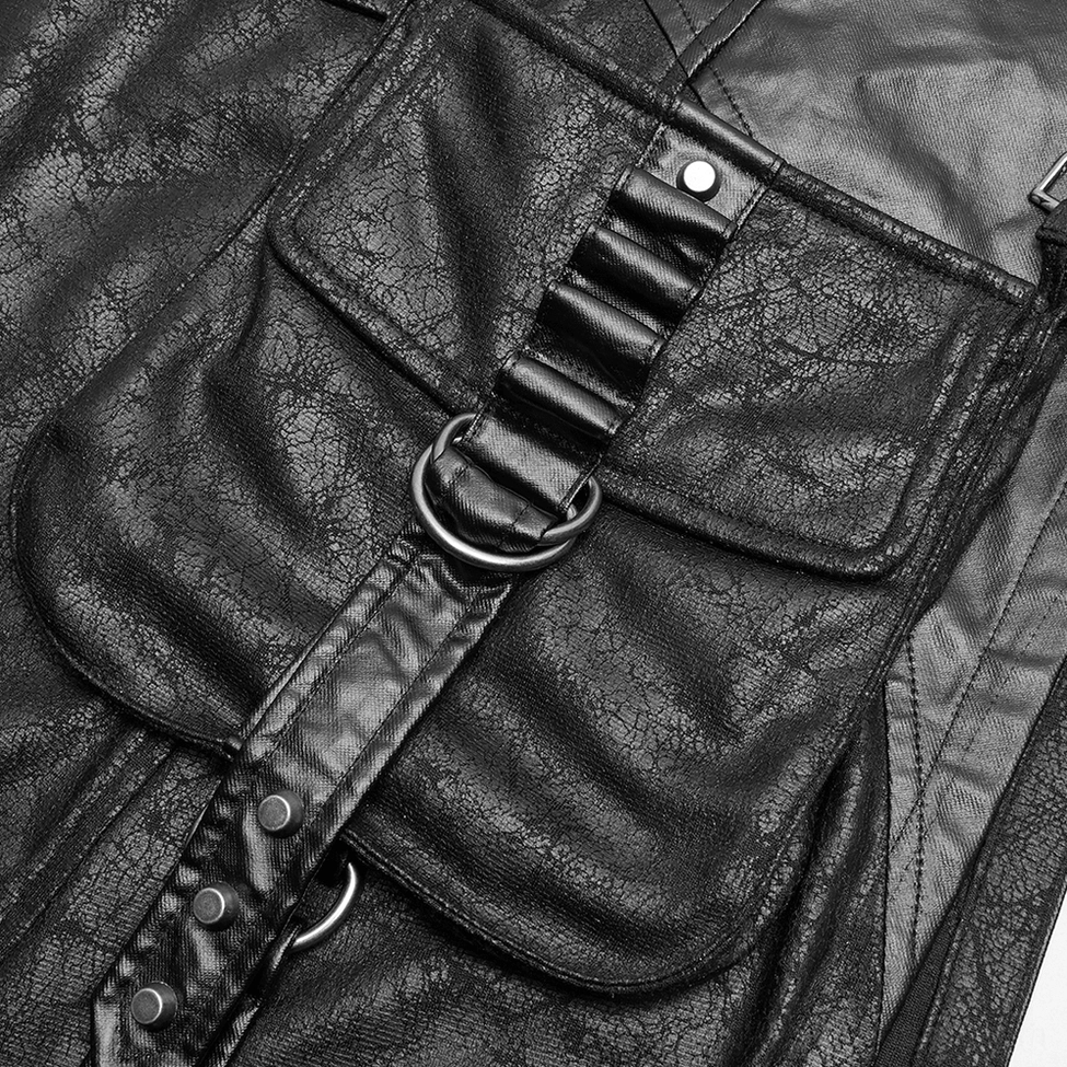 Utility side pocket close-up view - showing flap pocket design, metal D-ring strap attachment, and reinforced stitched seams