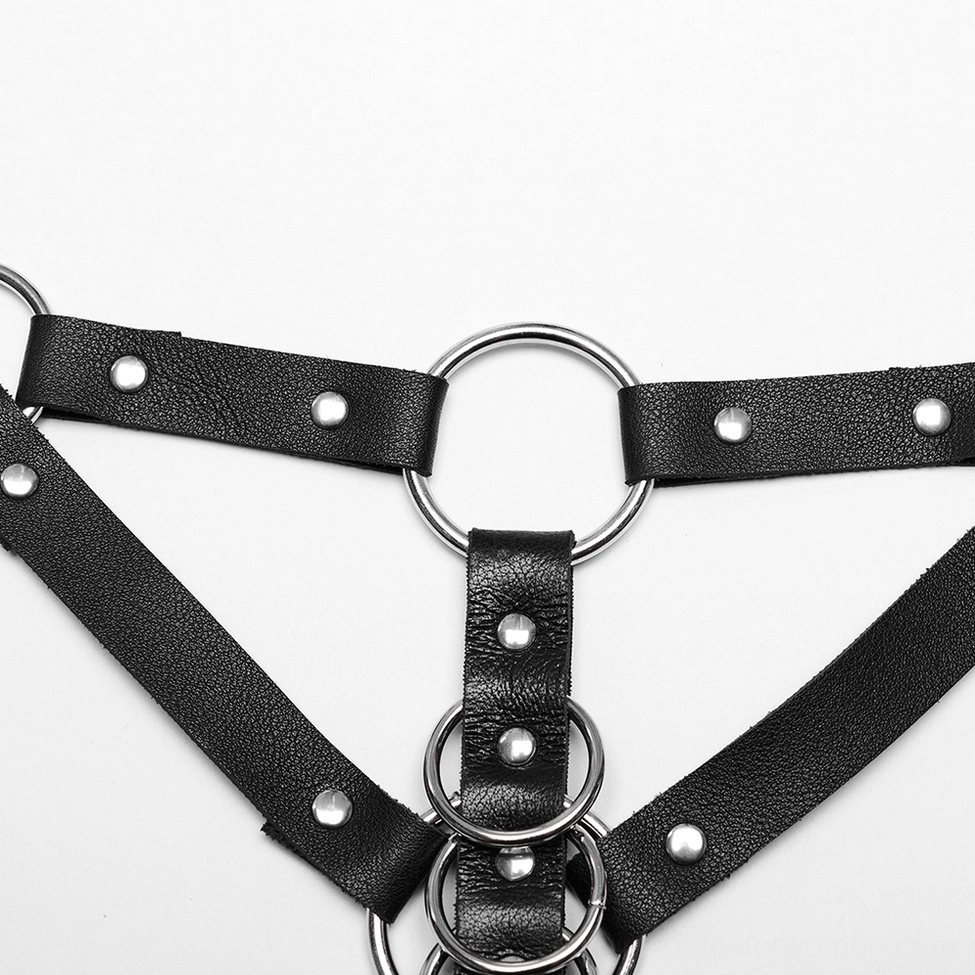 Harness leather strap with riveted metal rings - premium hardware detail and construction quality