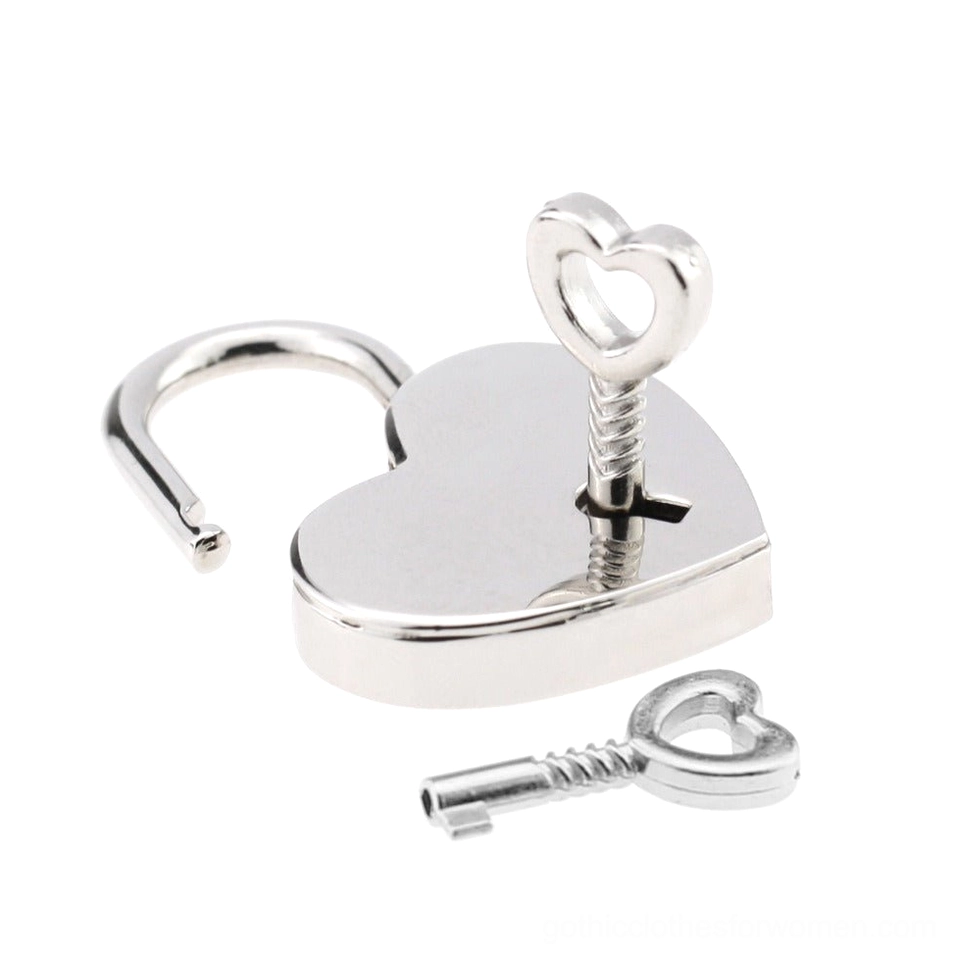 Gothic heart lock choker worn close-up on model showing fit and neckline styling - wearable view