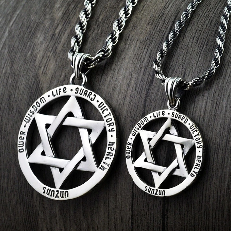 two matching hexagram star of david pendant necklaces twisted chain gothic jewelry set