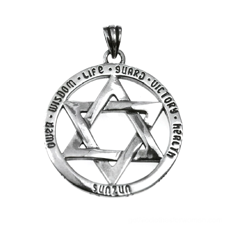 hexagram star of david sterling silver pendant vintage gothic occult necklace charm flat lay