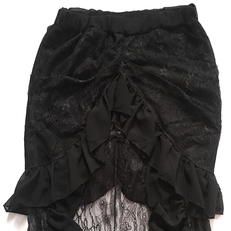 High-waisted gothic lace skirt elastic waist floral lace texture front flat lay