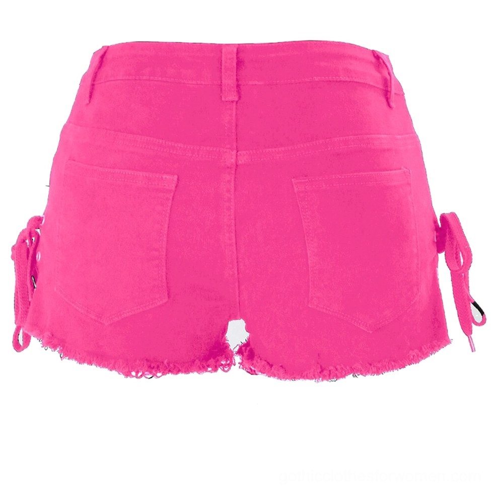Hot pink gothic shorts back view displaying functional back pockets and side lace-up design