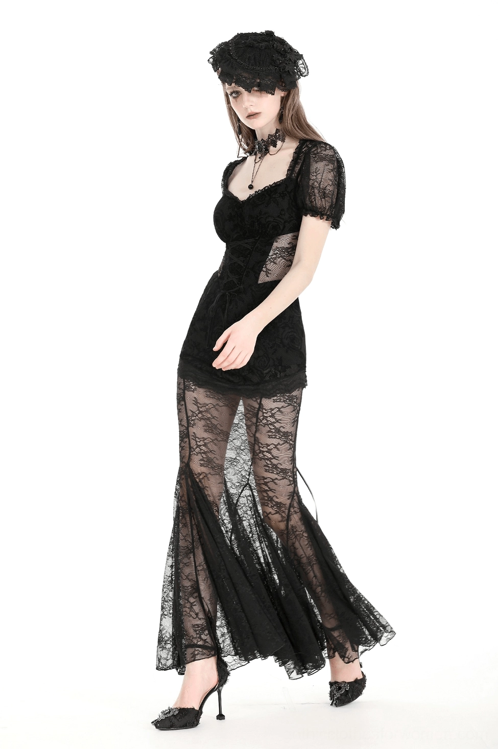 How to measure for black gothic lace mermaid dress with visual measurement instruction guide for proper sizing