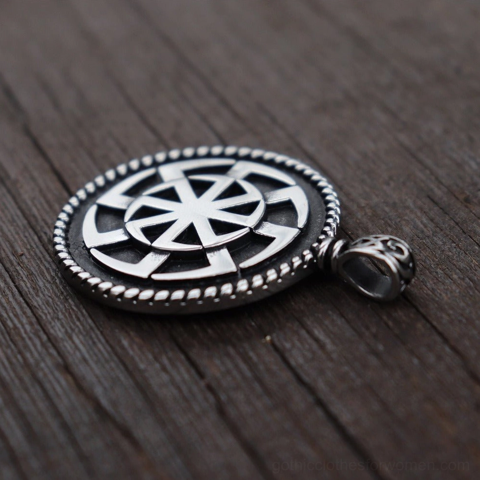 Kolovrat ancient Slavic symbol pendant - alternative goth fashion jewelry piece