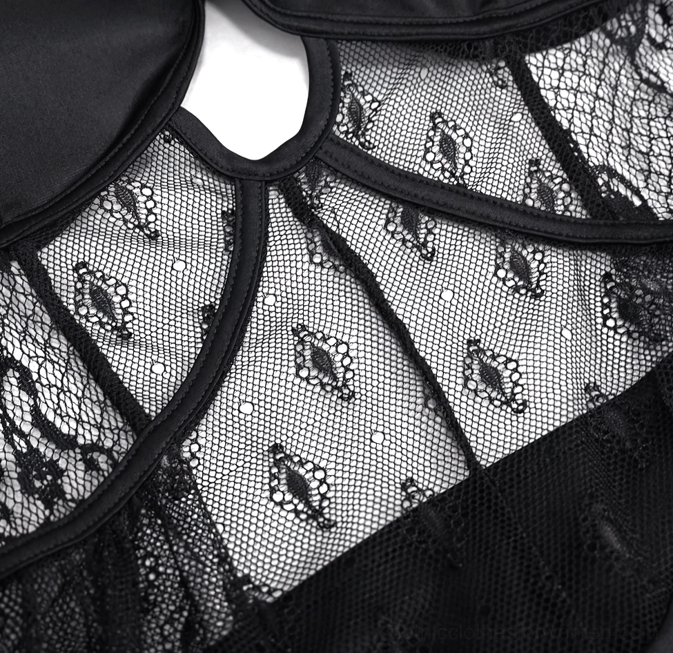 Close-up macro view of intricate damask eyelet lace pattern with sheer mesh base and binding trim