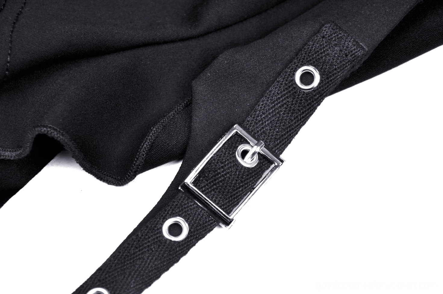 Lace-up back closure with metal eyelets on gothic crop top - detailed close-up shot