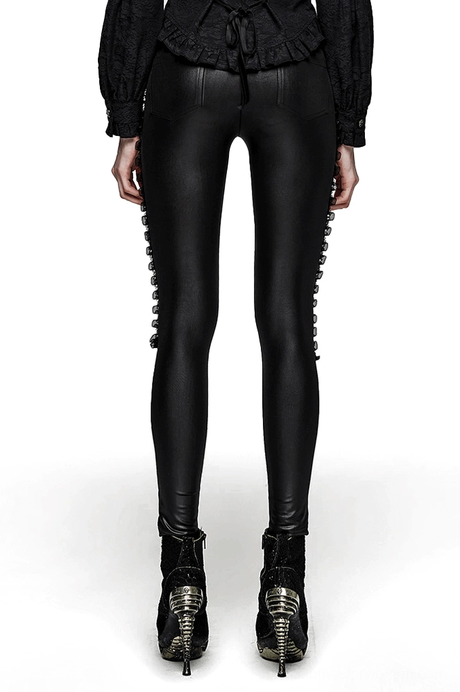 Lace-up mesh gothic leggings rear view showing back details and fitted silhouette